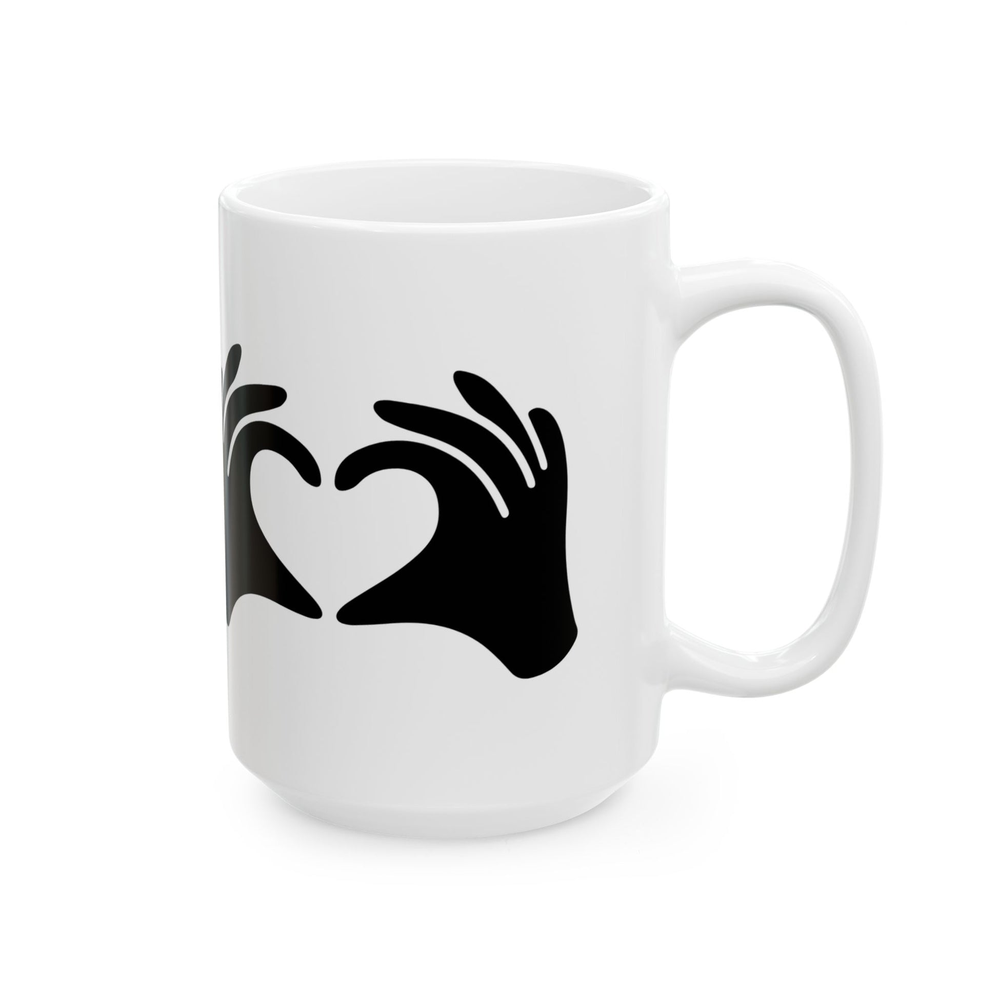 White mug with black abstract design on a white background