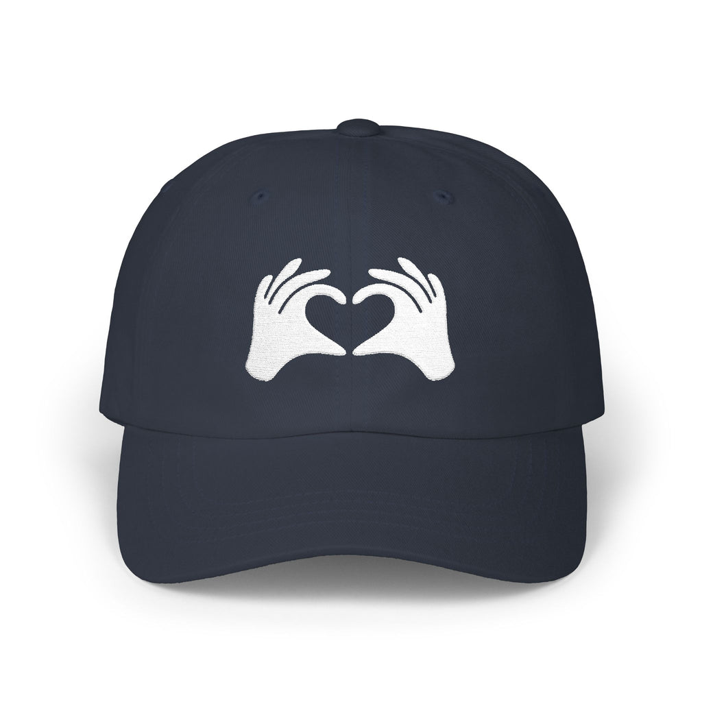 Navy blue cap with a green and white logo on a white background