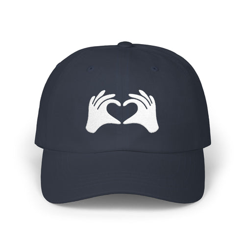 Navy blue cap with a green and white logo on a white background