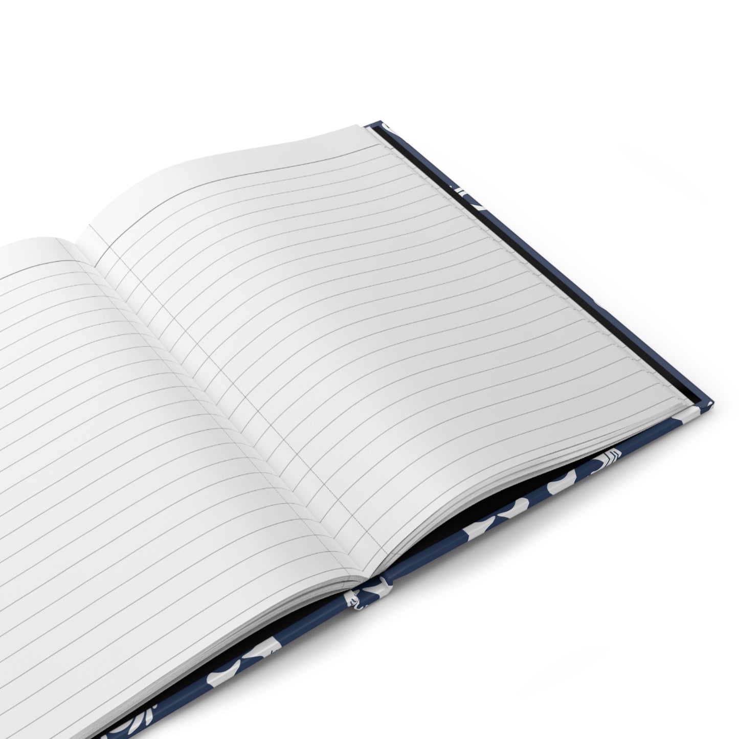 Open notebook with lined pages on a white background