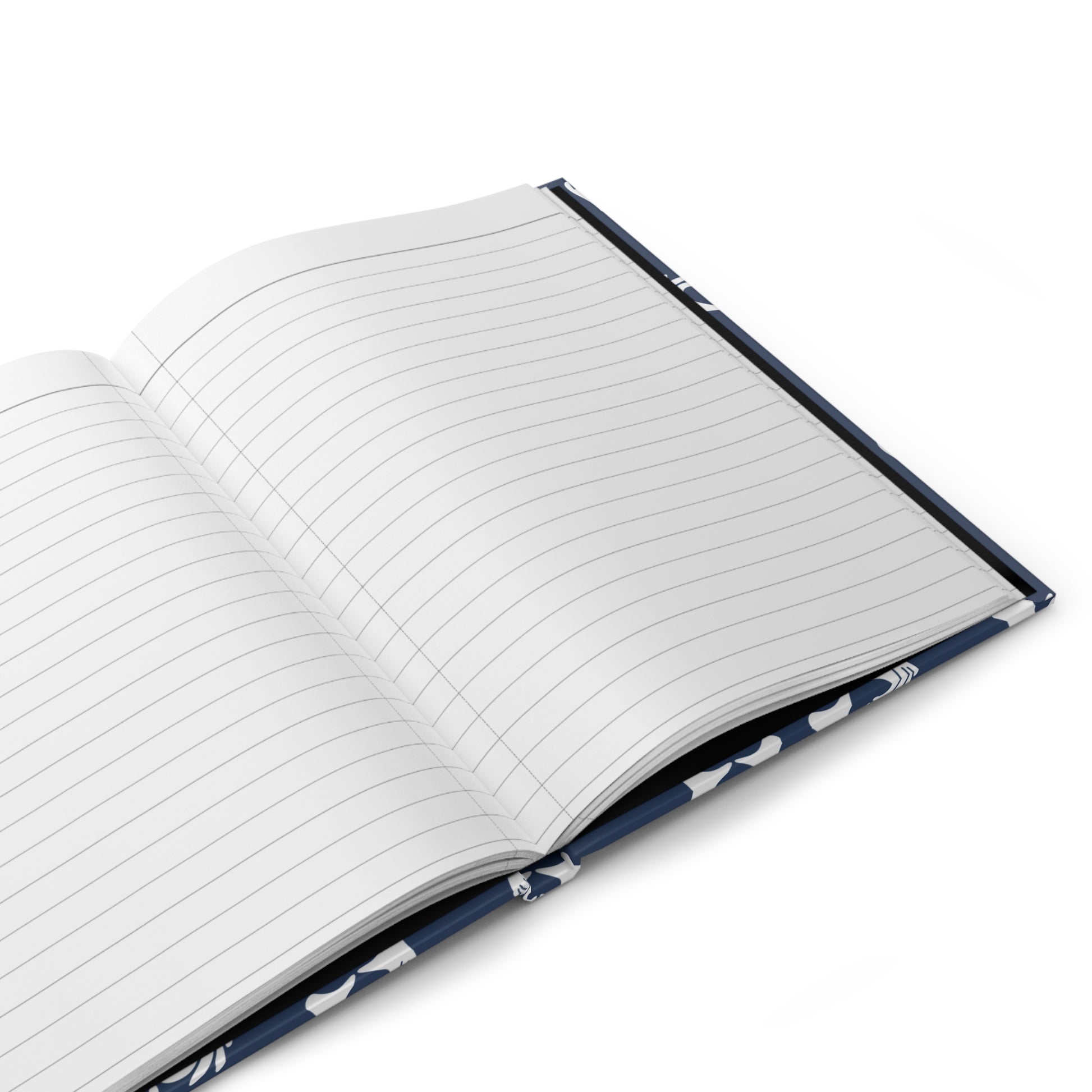Open notebook with lined pages on a white background