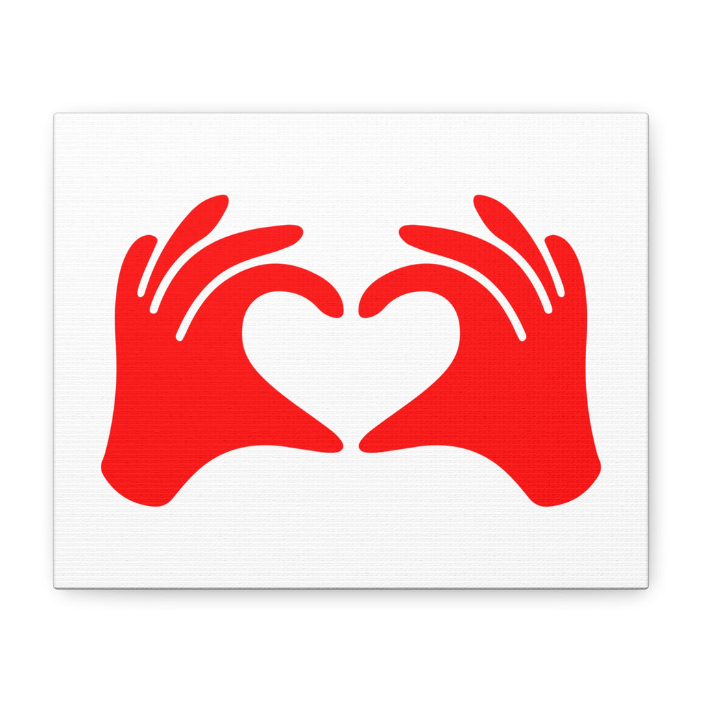 Red hands forming a heart shape on a white background