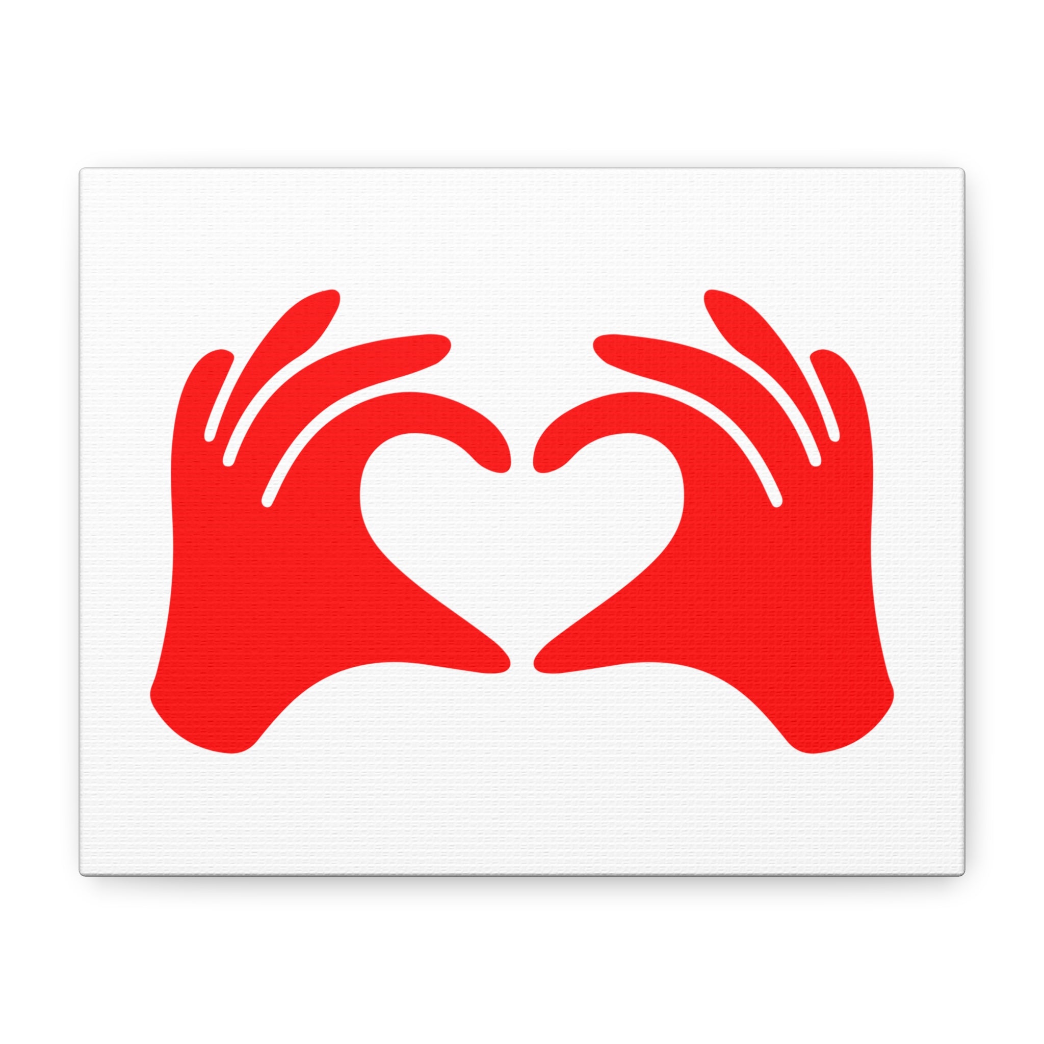 Red hands forming a heart shape on a white background
