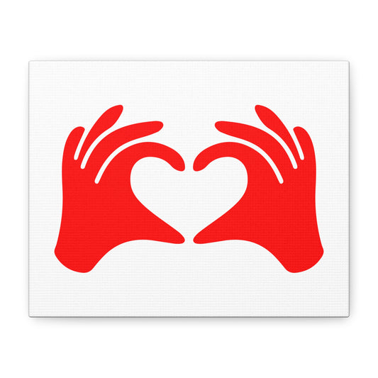 Red hands forming a heart shape on a white background