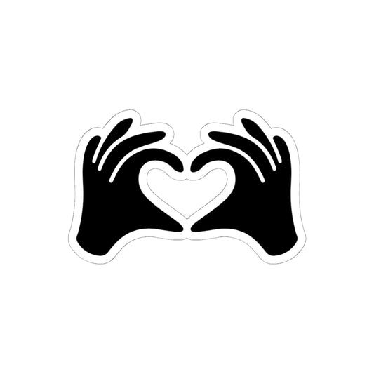 Black silhouette of two hands forming a heart shape on a white background