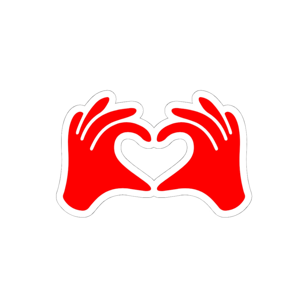 Red hands forming a heart shape on a white background