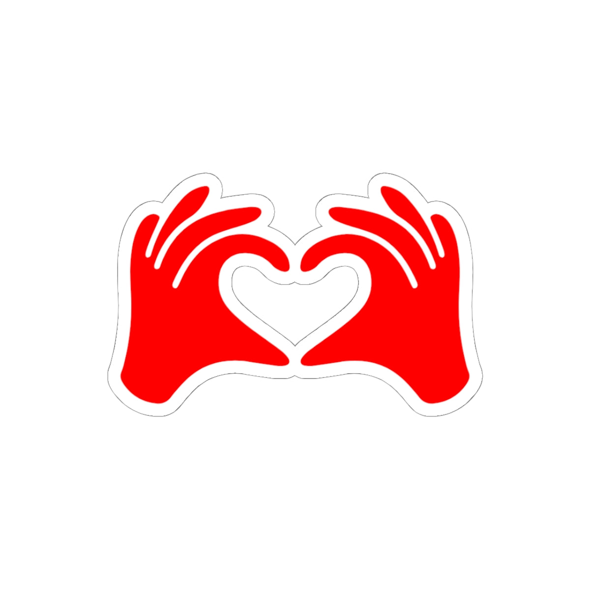 Red hands forming a heart shape on a white background