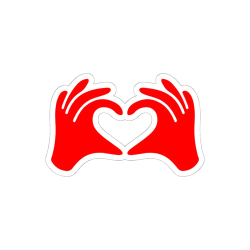 Red hands forming a heart shape on a white background
