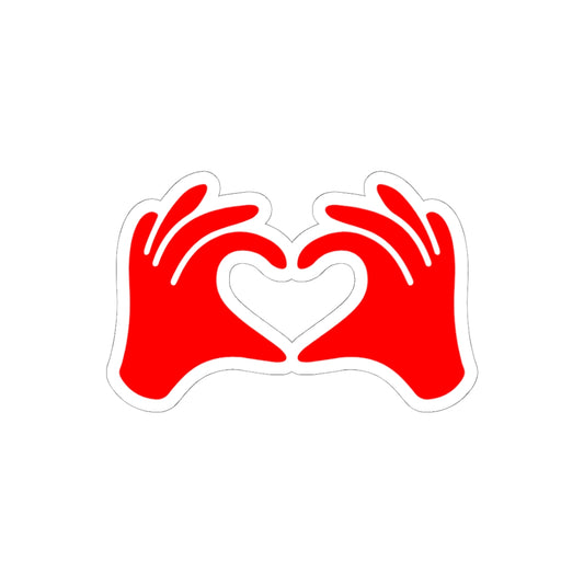 Red hands forming a heart shape on a white background