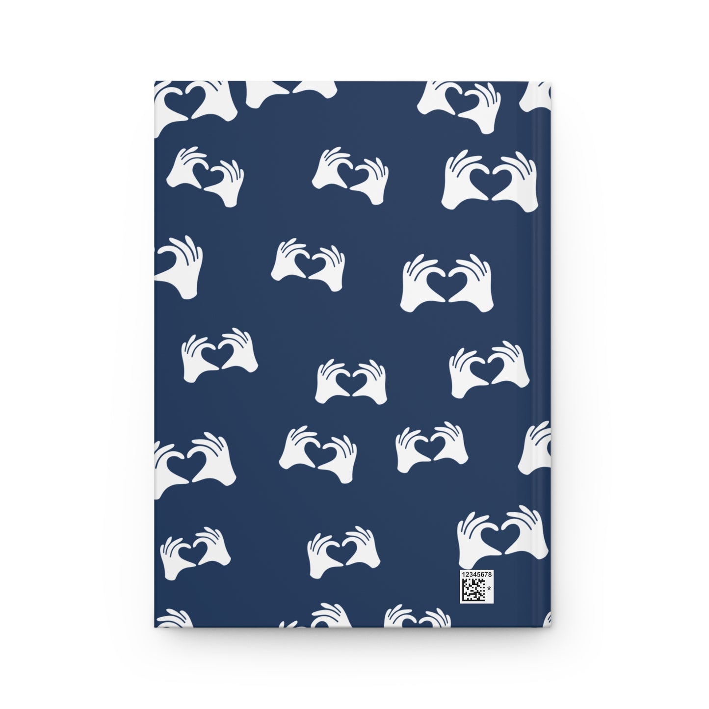 Notebook with white hand heart pattern on a blue background