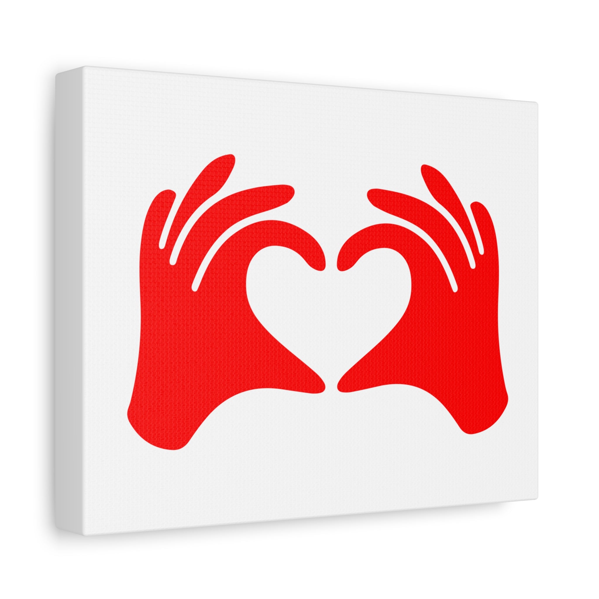 Red hands forming a heart shape on a white background