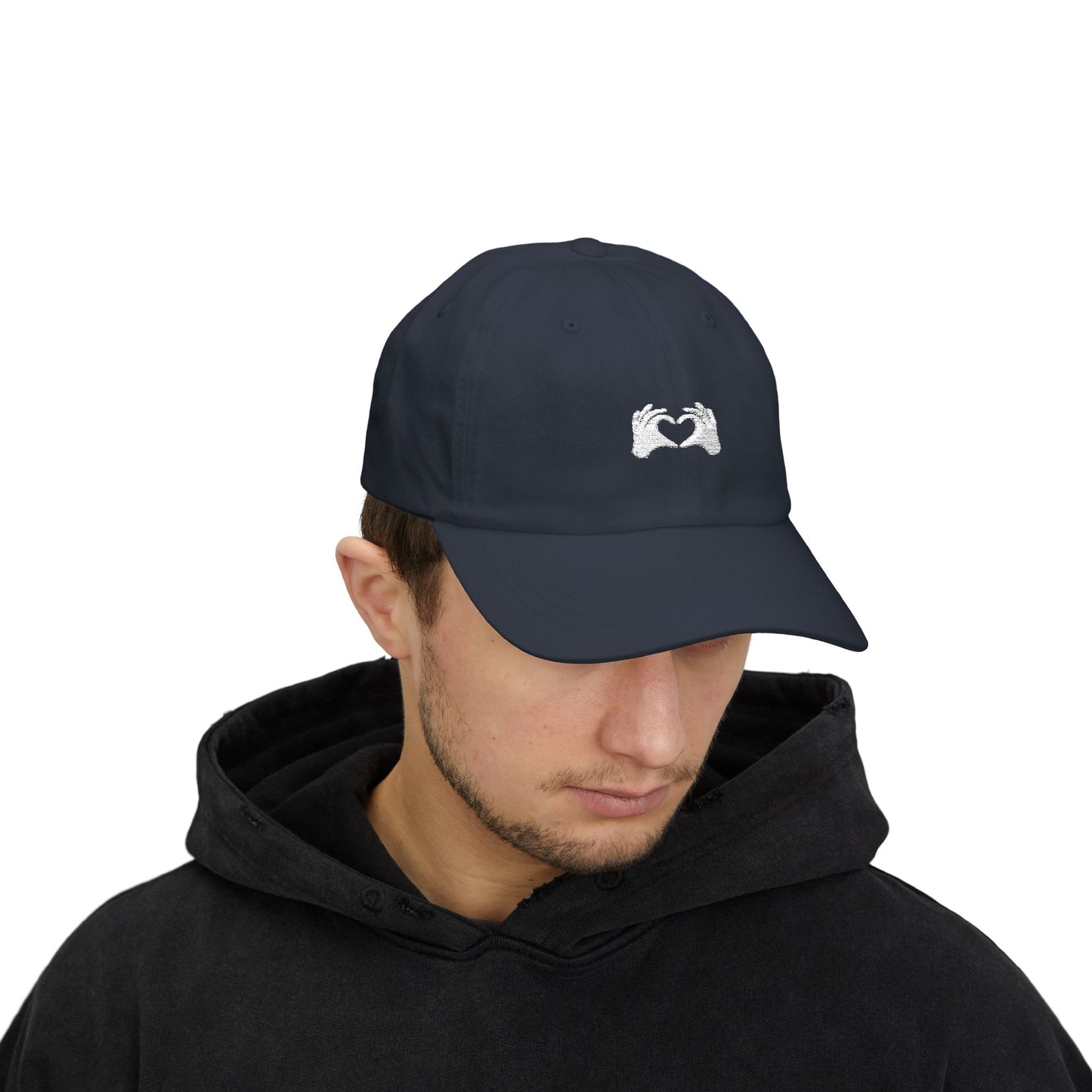 Show Up Living Navy Dad Cap | White Heart-Hands Embroidered Cap