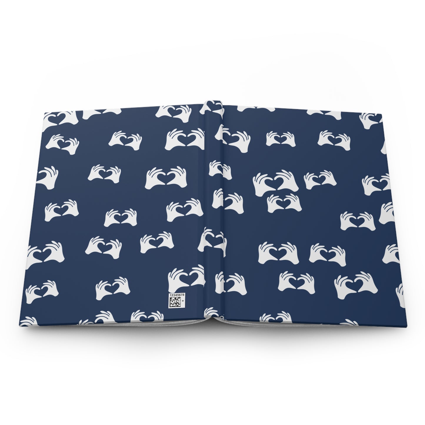 Navy blue fabric with white hand pattern on a white background
