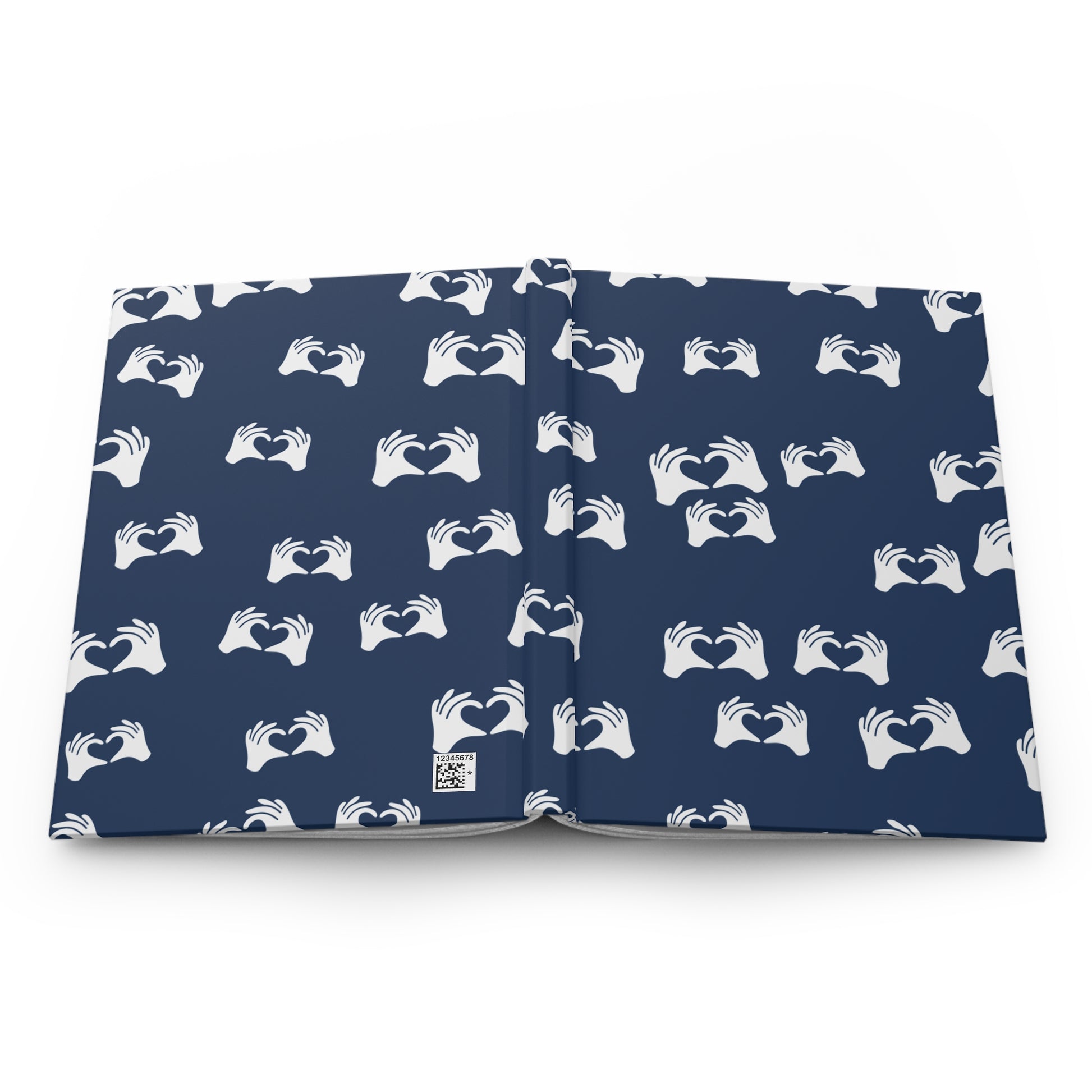 Navy blue fabric with white hand pattern on a white background