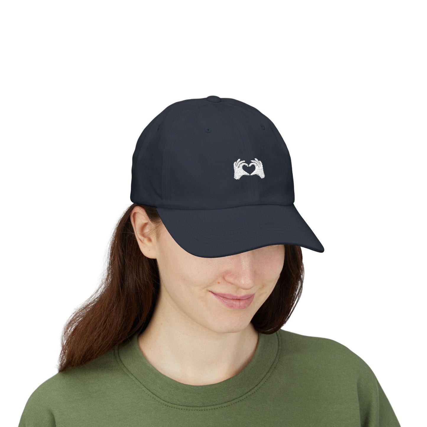 Show Up Living Navy Dad Cap | White Heart-Hands Embroidered Cap