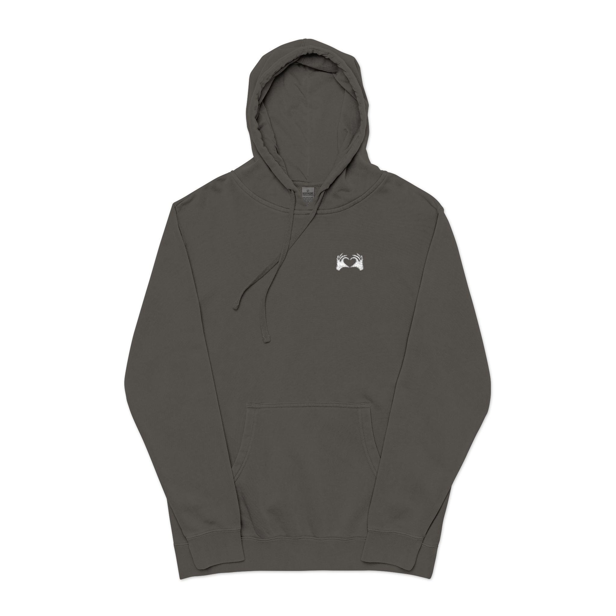Gray hoodie with 'scene' logo on a white background