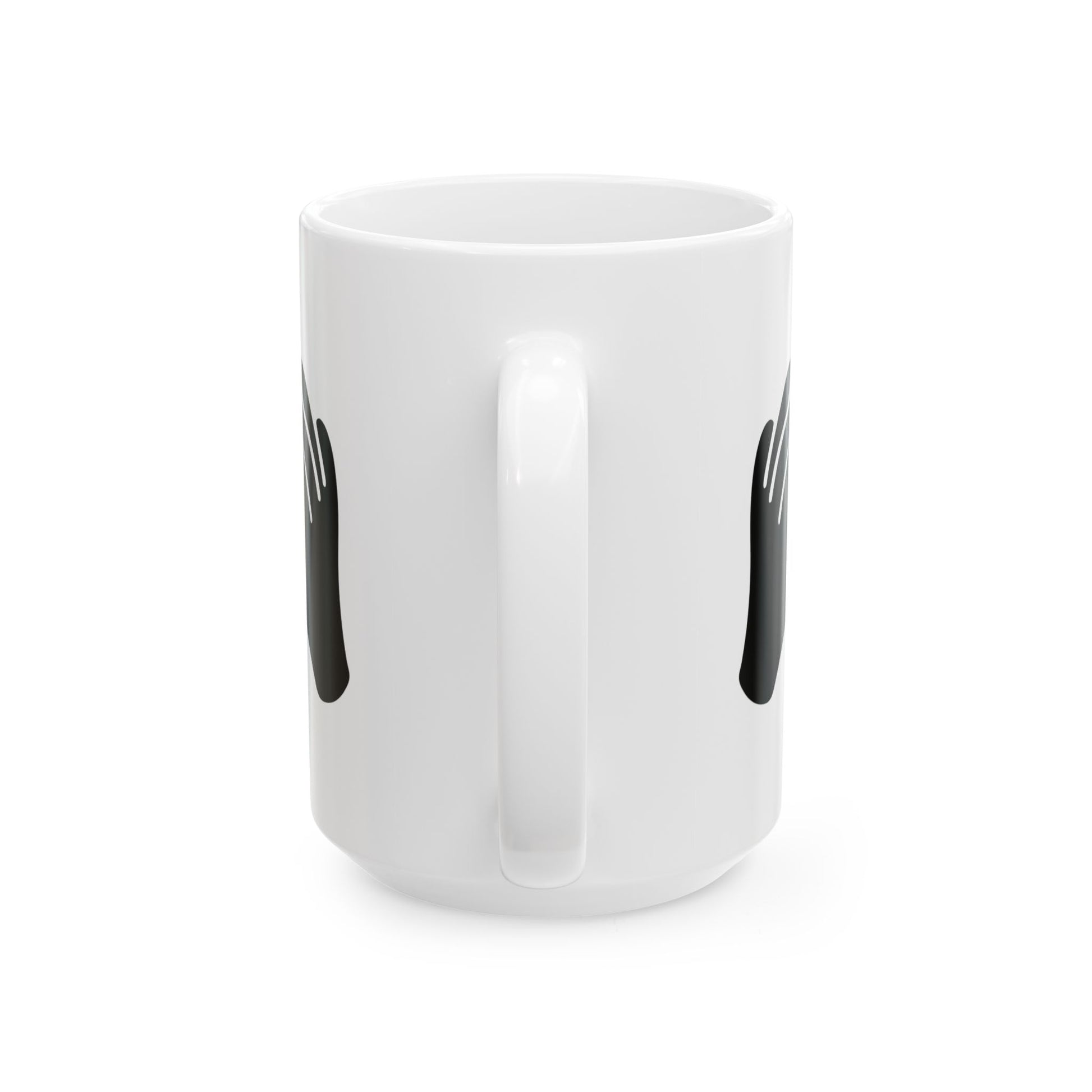 White mug with black handles on a white background